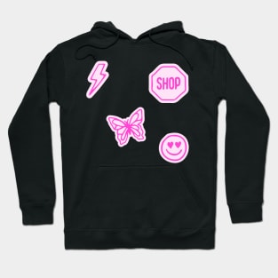 pink set butterfly lightning bolt smiley face shop sign preppy aesthetic pattern Hoodie